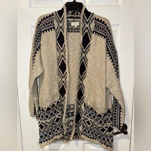 Lucky Brand Beige and Navy Geometric Cardigan